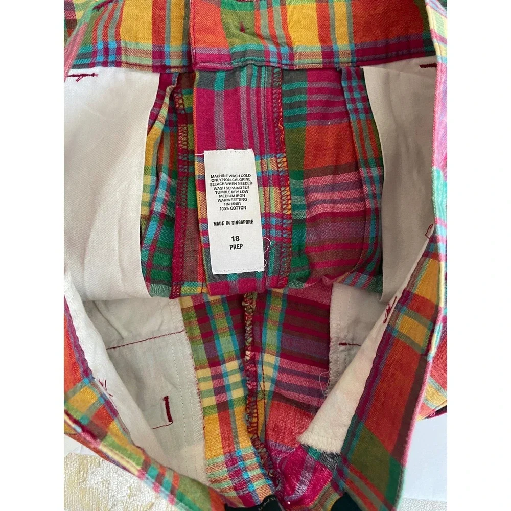 VTG Polo Ralph Lauren Tyler Madras Plaid Shorts Multi Pleated Cotton 18 Prep/29
